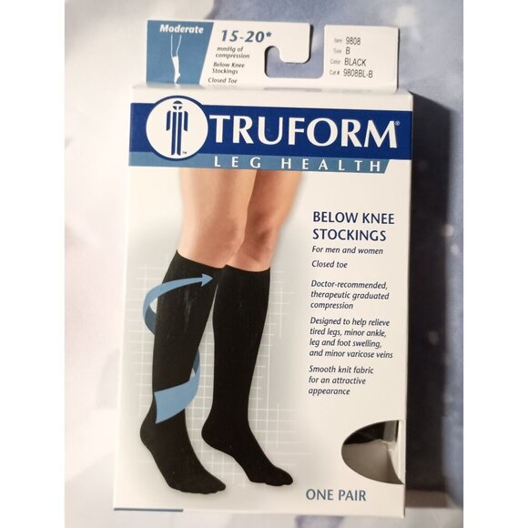 Truform Leg Health 15-20 mmHg Compression Socks Black Size B NEW - Picture 1 of 5